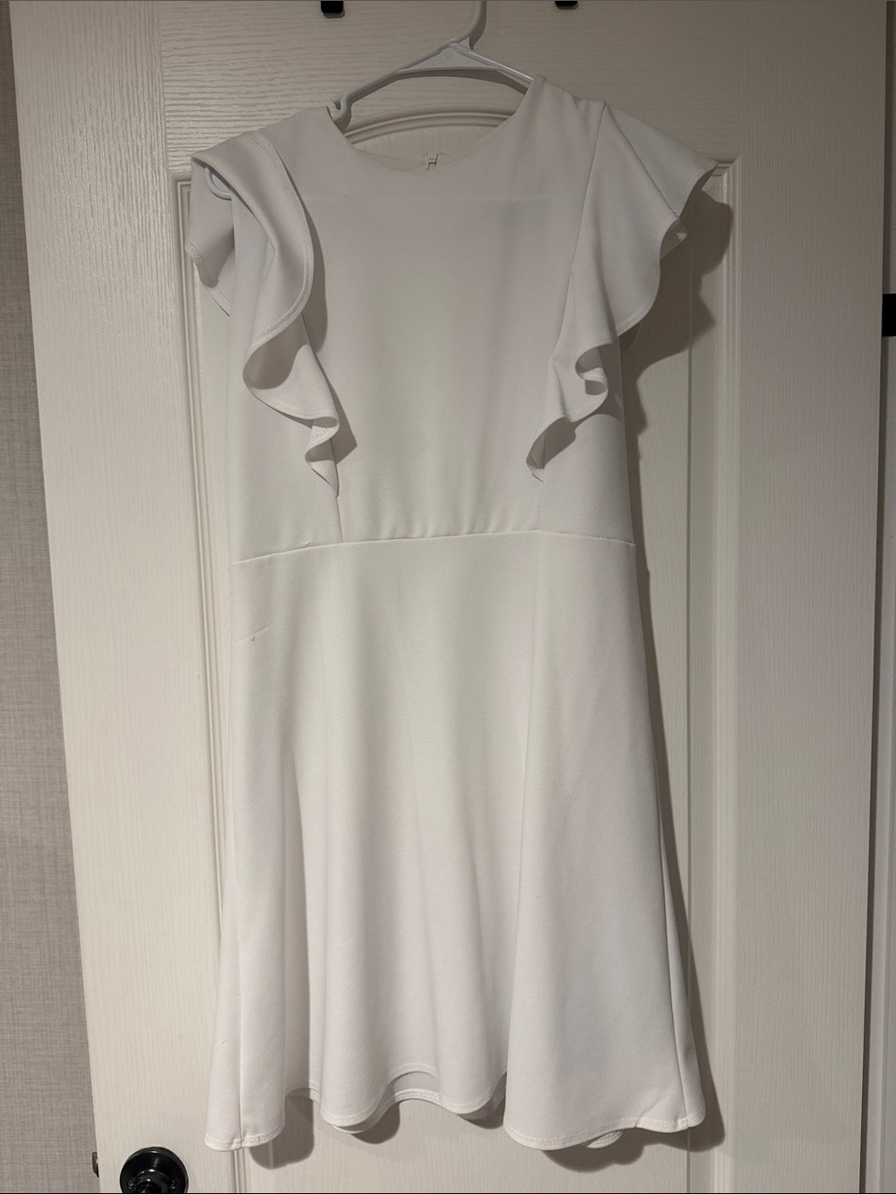 White Ruffle Sleeve Women's Dress